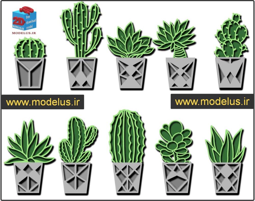 مجموعه مدل لیزربرش دیواری کاکتوس