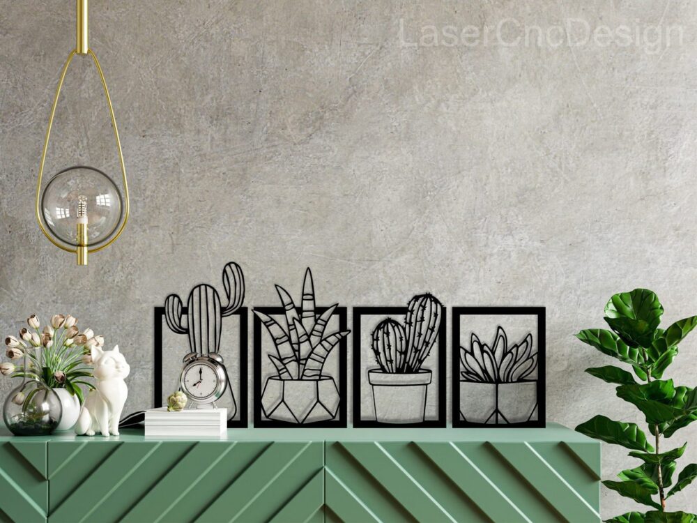 دانلود طرح برش تابلو کاکتوس مدرن 1009